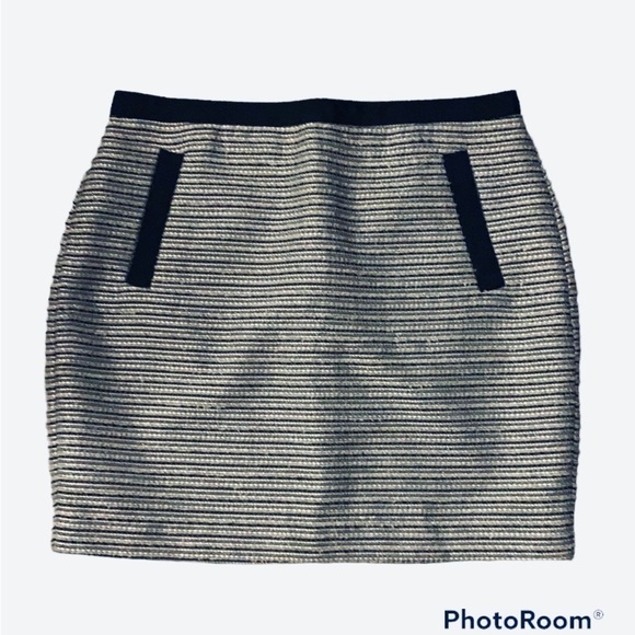 LOFT Black/White Metallic Cream and Gold TweedStriped Mini Skirt - Picture 1 of 7
